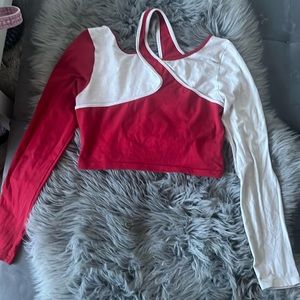 SHEIN Red and White Cropped Crossed Top